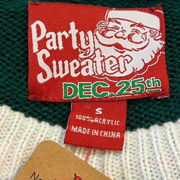 Party Sweater Dec 25th Dad-core Nerd Ugly Christmas Faux Cardigan Sweater Size S - Picture 3 of 4